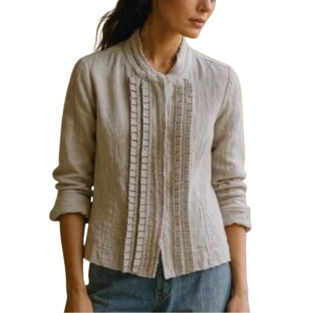 Philippe Adec Lagenlook Textured‎ Linen Ruffled Blazer